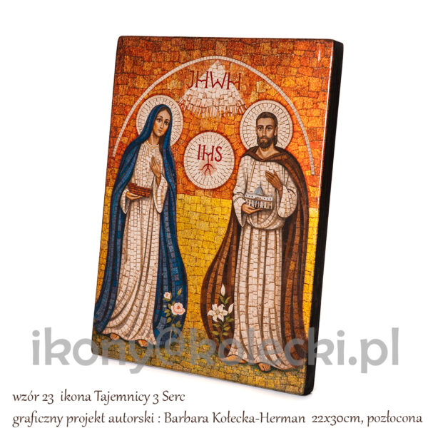 wzór 23 Ikona Tajemnicy Trzech Serc 22x30 mozaika pozłocona